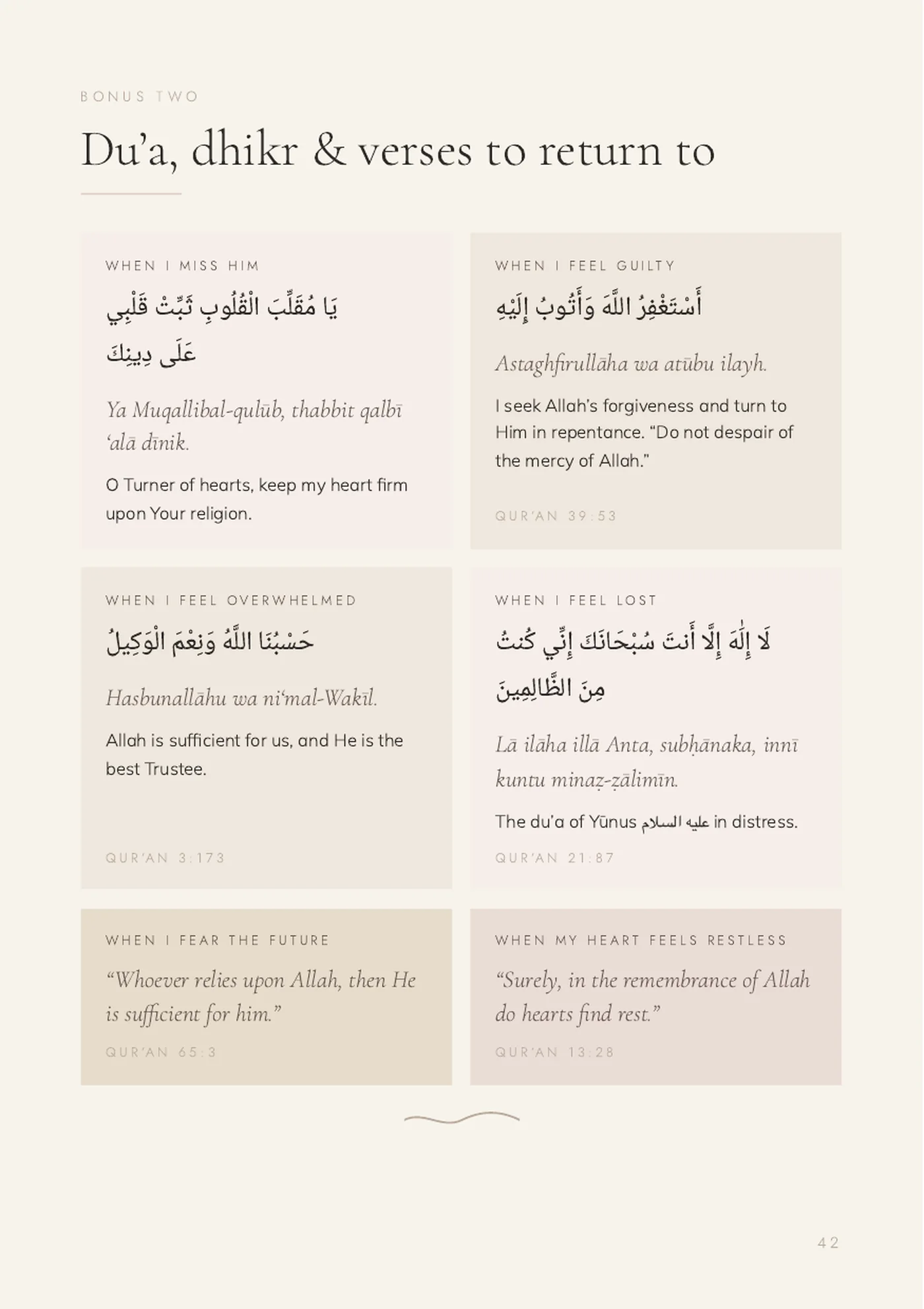 Real du'a, dhikr and Qur'anic reference page